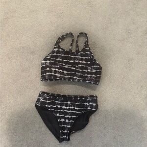 Athleta Black and White Tie-Dye and Camo Reversable Bikini Set